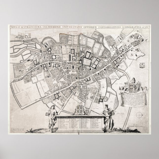 Póster Mapa de época de Cambridge Inglaterra (1690) (Frente)