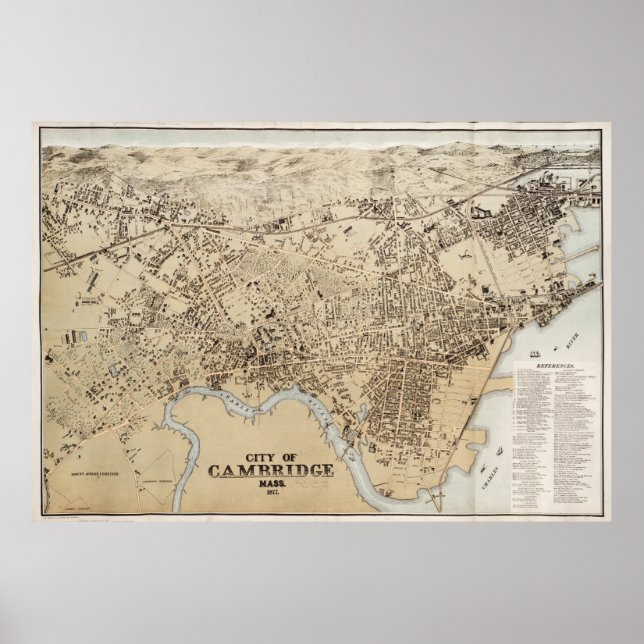 Póster Mapa de época de Cambridge Massachusetts (1877) (Frente)