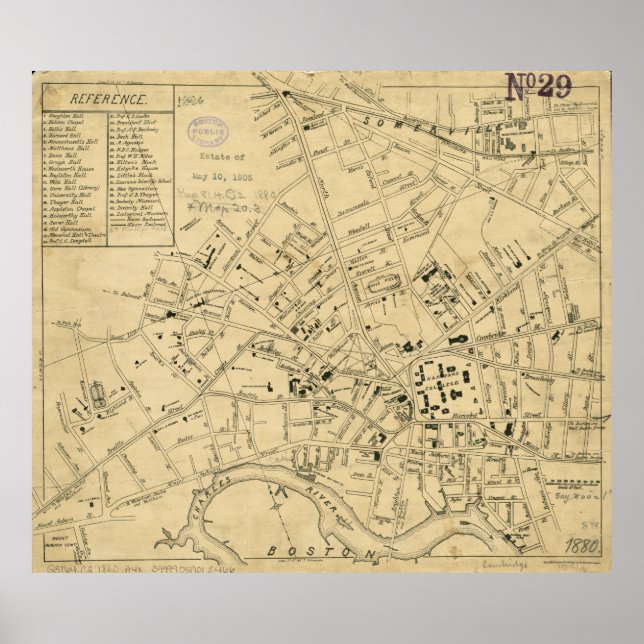 Póster Mapa de época de Cambridge Massachusetts (1880) (Frente)