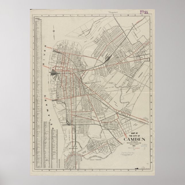 Póster Mapa de época de Camden NJ (1921) (Frente)