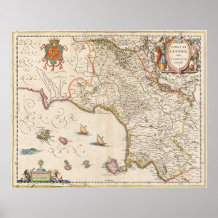 Póster Mapa de época de Campania Italia (1662)