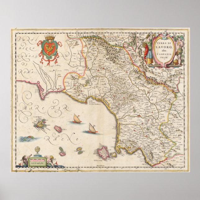 Póster Mapa de época de Campania Italia (1662) (Frente)