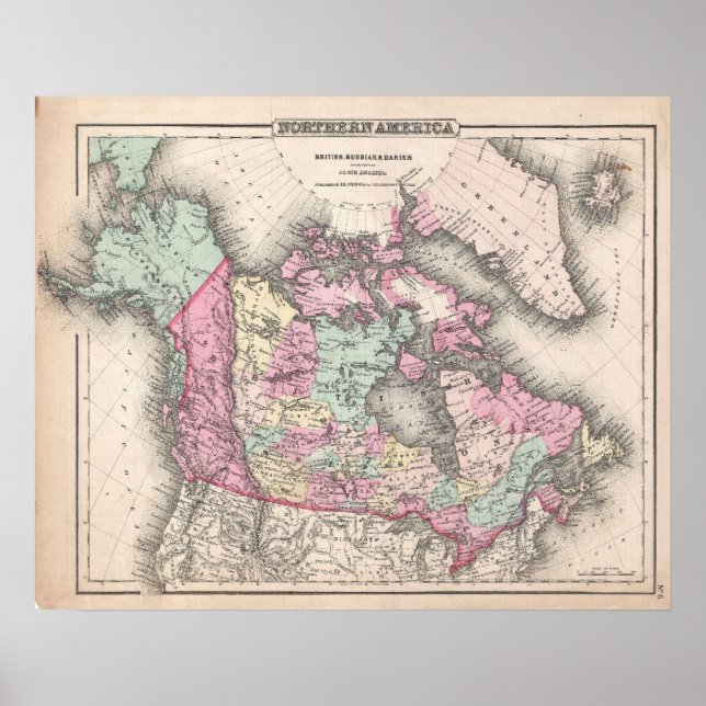 Póster Mapa de época de Canadá (1857) (Frente)