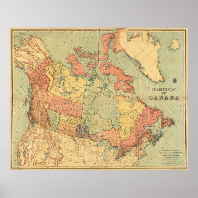 Póster Mapa de época de Canadá (1898) (Frente)