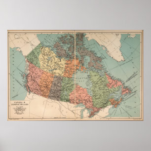 Póster Mapa de época de Canadá - Canadá y Terranova