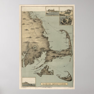 Póster Mapa de época de Cape Cod (1885)