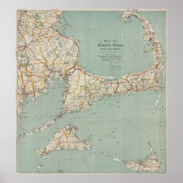 Póster Mapa de época de Cape Cod (1917) (Frente)
