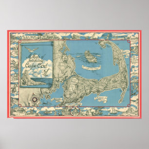 Póster Mapa de época de Cape Cod (1945)