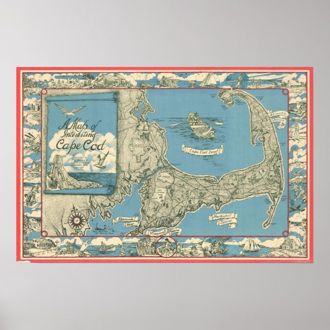 Póster Mapa de época de Cape Cod (1945) (Frente)