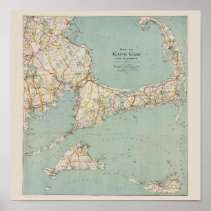 Póster Mapa de época de Cape Cod, Massachusetts
