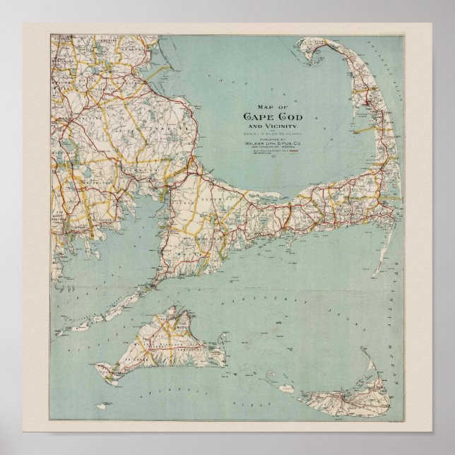 Póster Mapa de época de Cape Cod, Massachusetts (Frente)