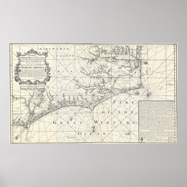 Póster Mapa de época de Carolina del Este (1738) (Frente)