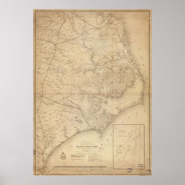 Póster Mapa de época de Carolina del Este (1862) (Frente)