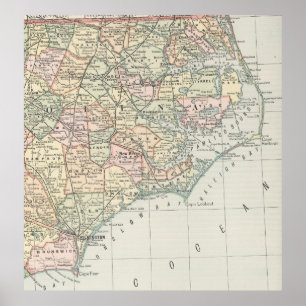 Póster Mapa de época de Carolina del Este (1891)