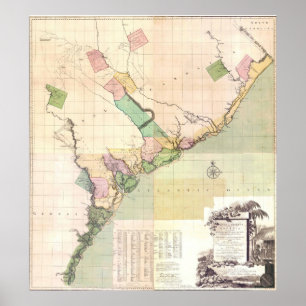 Póster Mapa de época de Carolina del Sur (1757)