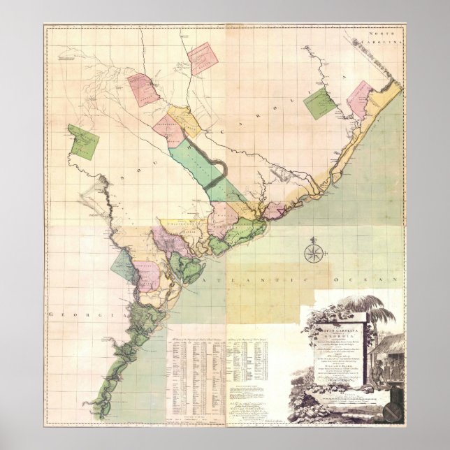 Póster Mapa de época de Carolina del Sur (1757) (Frente)