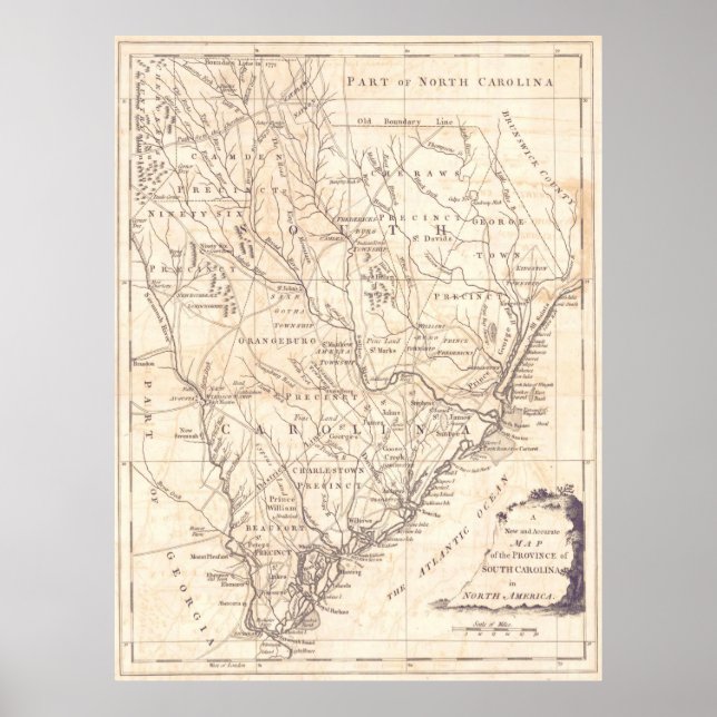 Póster Mapa de época de Carolina del Sur (1779) (Frente)