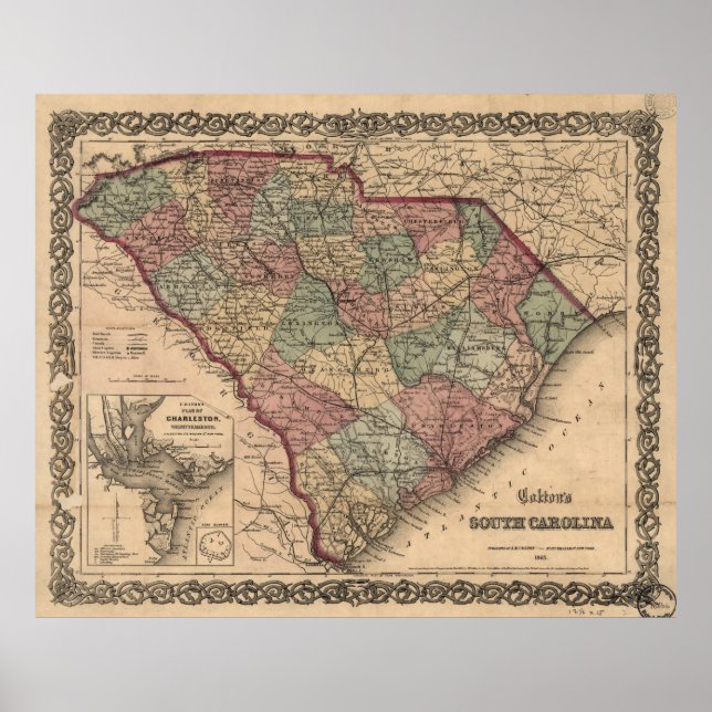 Póster Mapa de época de Carolina del Sur (1865) (Frente)