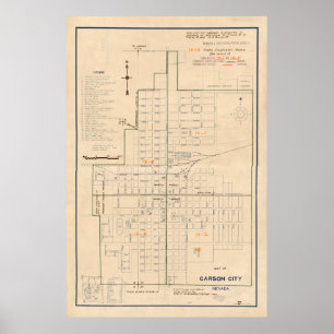 Póster Mapa de época de Carson City NV (1940)