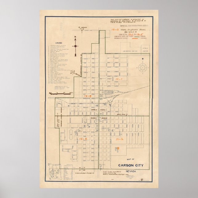 Póster Mapa de época de Carson City NV (1940) (Frente)