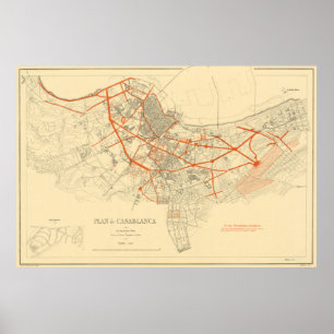 Póster Mapa de época de Casablanca Marruecos (1917)