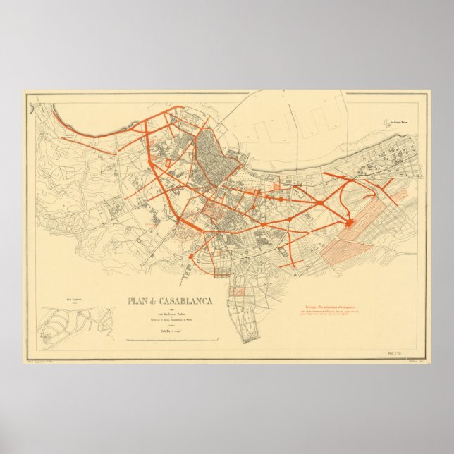 Póster Mapa de época de Casablanca Marruecos (1917) (Frente)