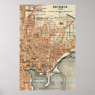 Póster Mapa de época de Catania Italia (1905)