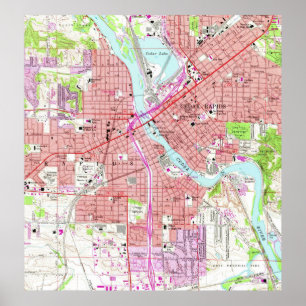 Póster Mapa de época de Cedar Rapids Iowa (1967)