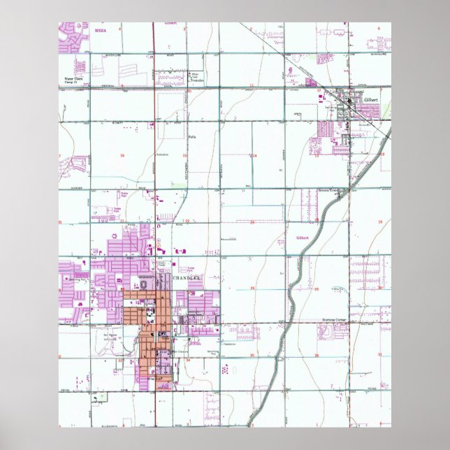 Póster Mapa de época de Chandler & Gilbert Arizona (1952) (Frente)