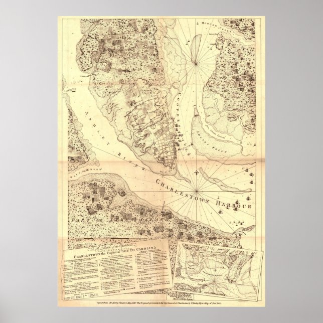 Póster Mapa de época de Charleston Carolina del Sur (1780 (Frente)