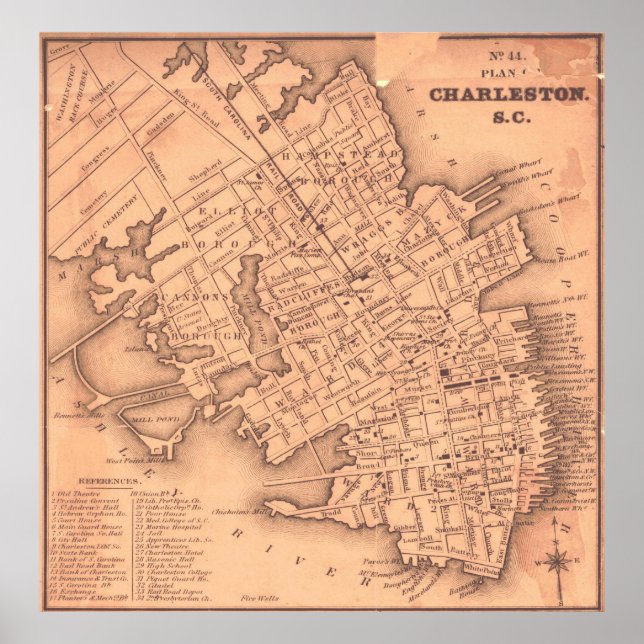 Póster Mapa de época de Charleston Carolina del Sur (1849 (Frente)