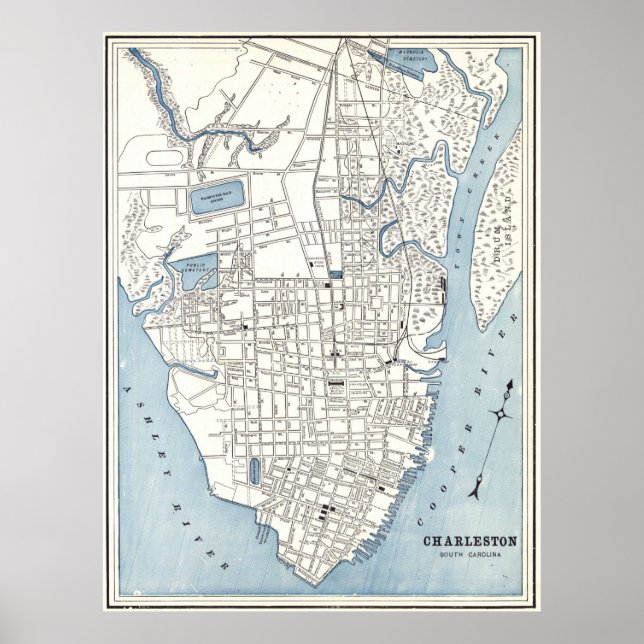 Póster Mapa de época de Charleston Carolina del Sur (1898 (Frente)