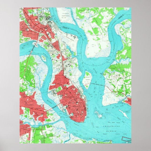 Póster Mapa de época de Charleston Carolina del Sur (1958 (Frente)