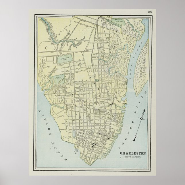 Póster Mapa de época de Charleston SC (1901) (Frente)