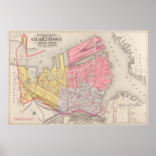 Póster Mapa de época de Charlestown Massachusetts (1901)