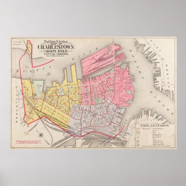 Póster Mapa de época de Charlestown Massachusetts (1901) (Frente)