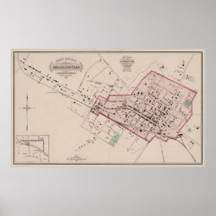Póster Mapa de época de Charlottesville VA (1877)