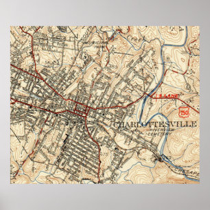 Póster Mapa de época de Charlottesville Virginia (1949)