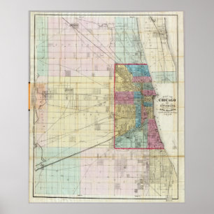 Póster Mapa de época de Chicago (1869)