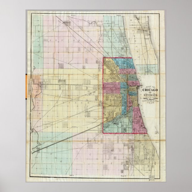 Póster Mapa de época de Chicago (1869) (Frente)