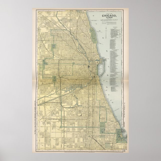 Póster Mapa de época de Chicago (1891) (Frente)