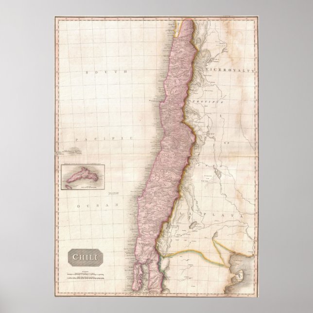 Póster Mapa de época de Chile (1818) (Frente)