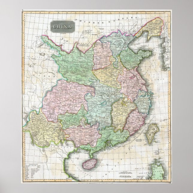 Póster Mapa de época de China (1815) (Frente)