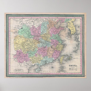 Póster Mapa de época de China, 1853