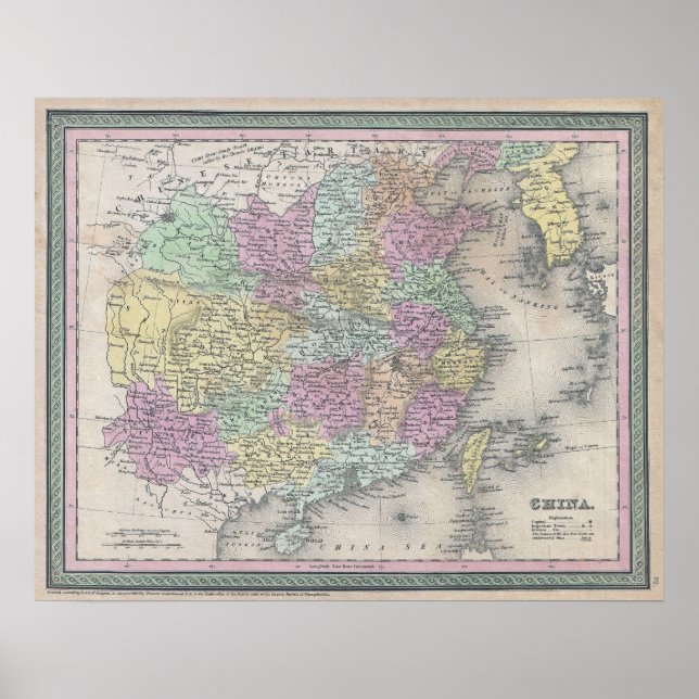 Póster Mapa de época de China, 1853 (Frente)