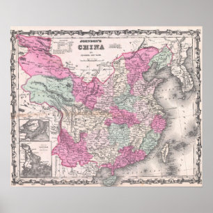 Póster Mapa de época de China (1862)