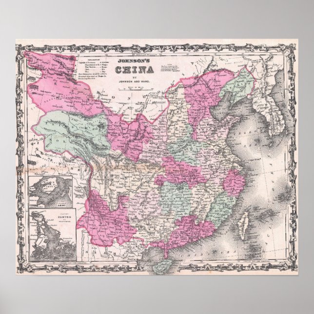 Póster Mapa de época de China (1862) (Frente)