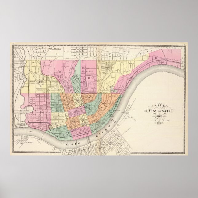 Póster Mapa de época de Cincinnati OH (1872) (Frente)