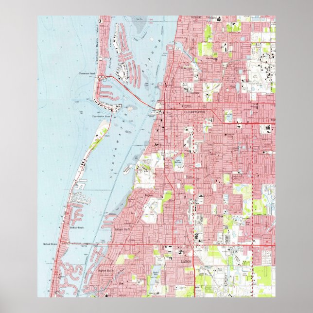 Póster Mapa de época de Clearwater Florida (1974) (Frente)
