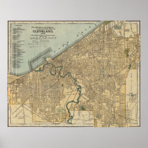 Póster Mapa de época de Cleveland OH (1894)